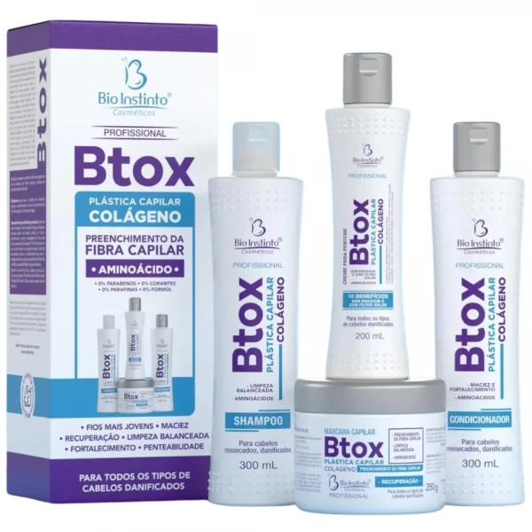 KIT BTOX DE CHUVEIRO - PLÁSTICA CAPILAR - 4 ITENS - BIO INSTINTO COSMÉTICOS