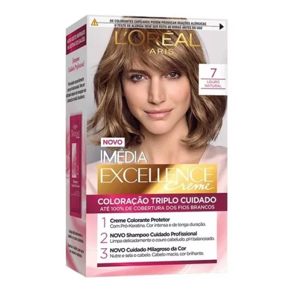 LORÉAL PARIS - TINTA PARA CABELO  - COR 7.  LOURO NATURAL - MÉDIA EXCELLENCE CREME - 70ml