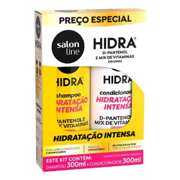 KIT SHAMPOO E CONDICIONADOR - HIDRA D-PANTENOL E MIX DE VITAMINAS - SALON LINE 300 ML CADA