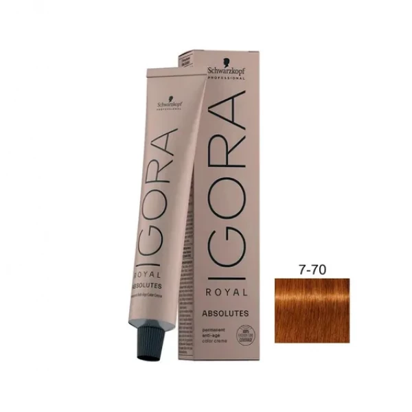 IGORA ROYAL ABSOLUTES - TINTA PARA CABELO - 7.70 - LOURO MÉDIO COBRE NATURAL  - SCHWARZKOPF PROFESSIONAL - 60G
