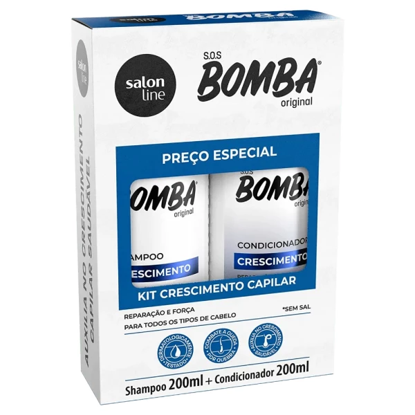 KIT SHAMPOO E CONDICIONADOR SOS BOMBA - CRESCIMENTO CAPILAR - 200 ML CADA