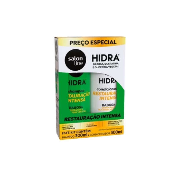 KIT SHAMPOO E CONDICIONADOR - RESTAURAÇÃO INTENSA - HIDRA BABOSA QUERATINA E GLICERINA VEGETAL - SALON LINE 300 ML CADA