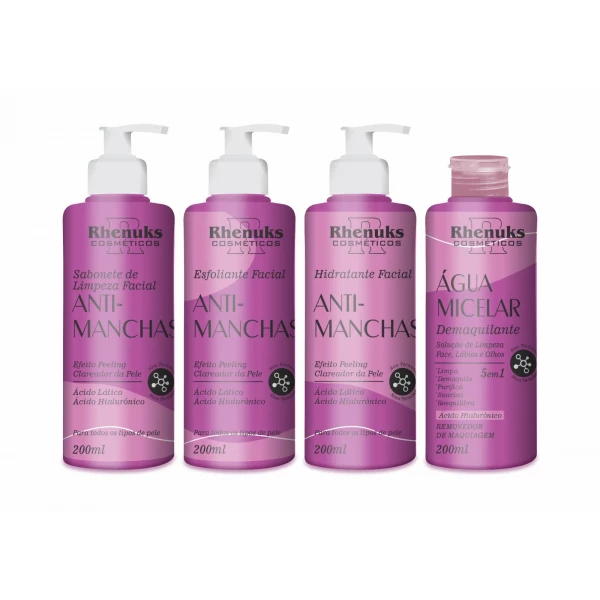 KIT COM 4 PRODUTOS PARA SKIN CARE - ANTI MANCHAS - RHENUKS COSMÉTICOS - 200 ML CADA