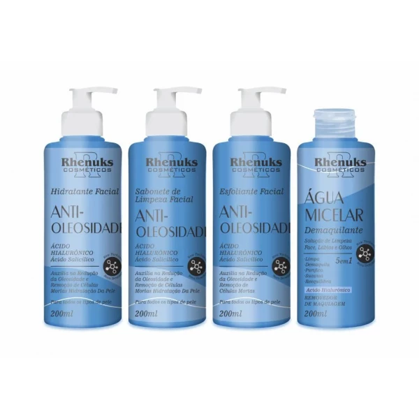 KIT COM 4 PRODUTOS PARA SKIN CARE - ANTI OLEOSIDADE - RHENUKS COSMÉTICOS - 200 ML CADA