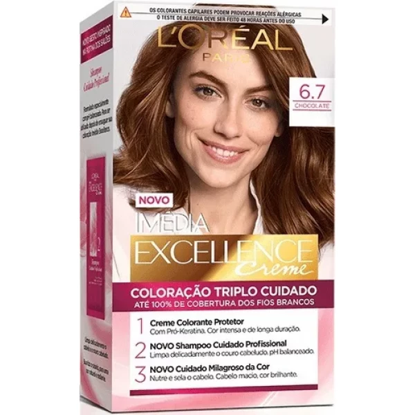 LORÉAL PARIS - TINTA PARA CABELO - COR 6.7 CHOCOLATE - MÉDIA EXCELLENCE CREME - 70ml