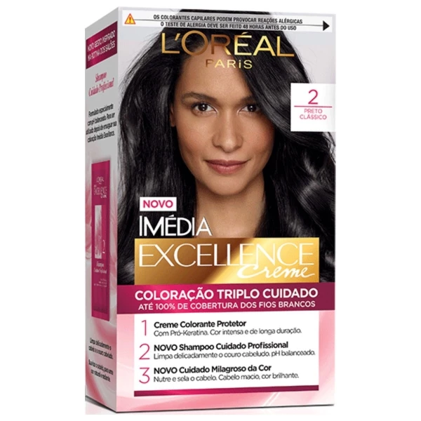 LORÉAL PARIS - TINTA PARA CABELO - COR 2. PRETO CLÁSSICO - MÉDIA EXCELLENCE CREME - 70ml