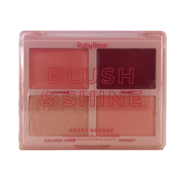 PALETA BLUSH E ILUMINADOR - RUBY ROSE - BLUSH & SHINE - ROSE GOLD - 19,41