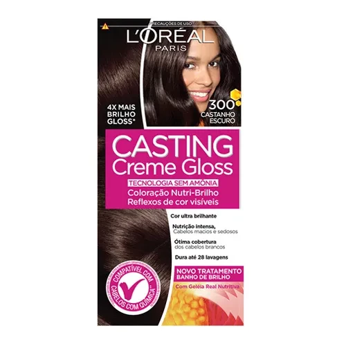 LORÉAL PARIS - TINTA PARA CABELO  - COR 300.  CASTANHO ESCURO - CASTING CREME GLOSS - SEM AMÔNIA  - 40ml