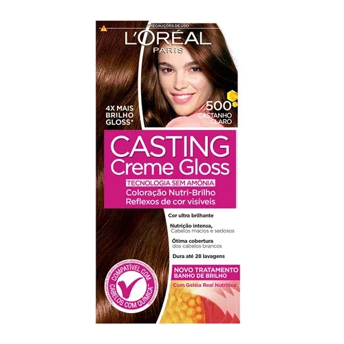 LORÉAL PARIS - TINTA PARA CABELO  - COR 500.  CASTANHO CLARO - CASTING CREME GLOSS - SEM AMÔNIA  - 40ml