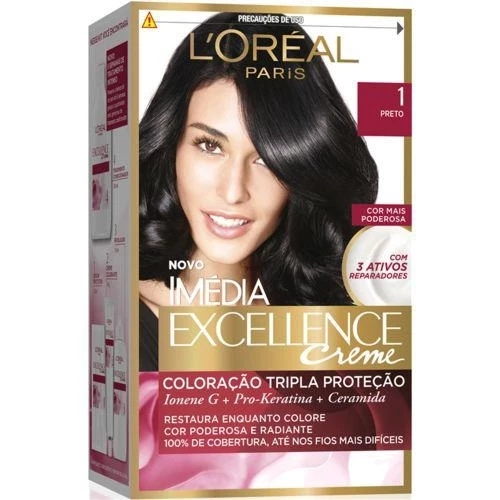 LORÉAL PARIS - TINTA PARA CABELO  - COR 1.  PRETO - MÉDIA EXCELLENCE CREME - 70ml