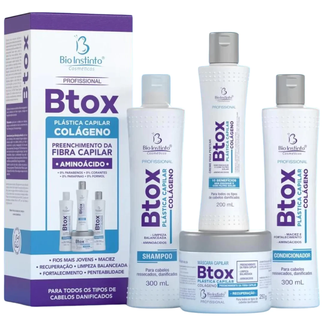 KIT BTOX DE CHUVEIRO - PLÁSTICA CAPILAR - 4 ITENS - BIO INSTINTO COSMÉTICOS