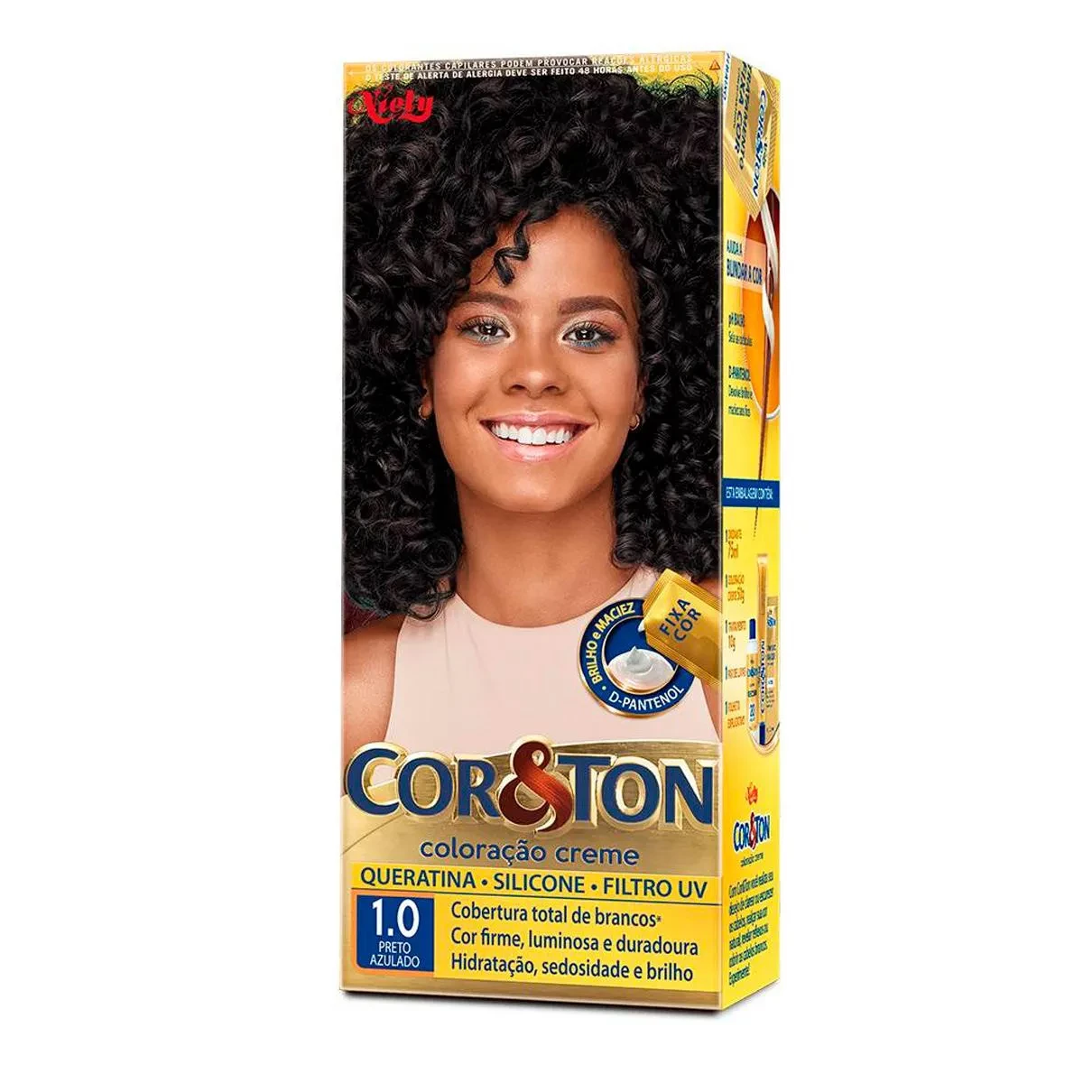 COR&TON - TINTA PARA CABELO - 1.0 PRETO AZULADO NIELY - 50G