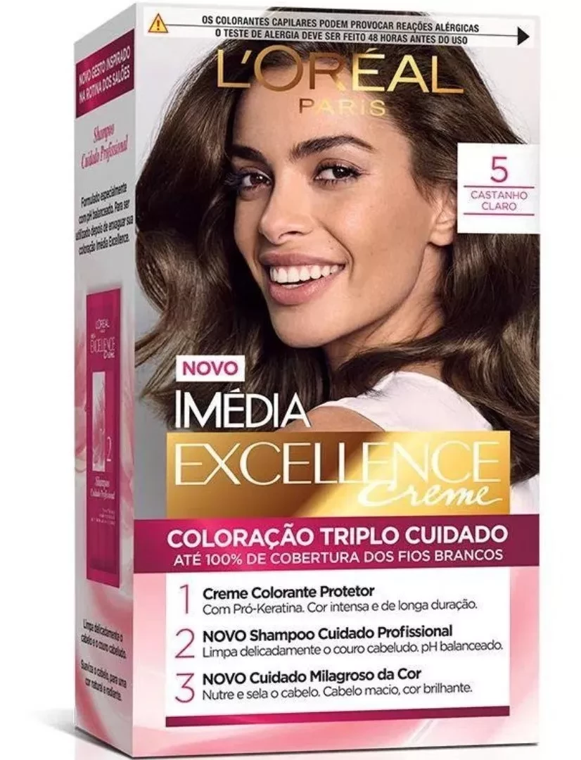 LORÉAL PARIS - TINTA PARA CABELO  - COR 5.  CASTANHO CLARO - MÉDIA EXCELLENCE CREME - 70ml
