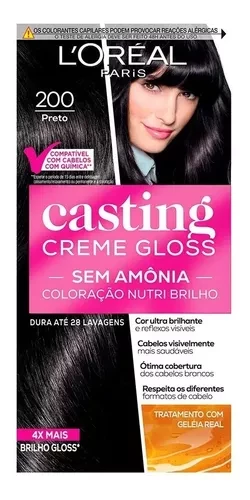 LORÉAL PARIS - TINTA PARA CABELO  - COR 200.  PRETO - CASTING CREME GLOSS - SEM AMÔNIA  - 40ml