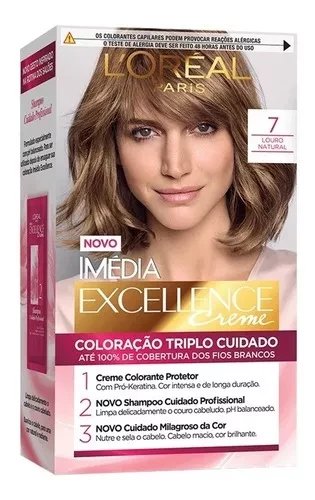 LORÉAL PARIS - TINTA PARA CABELO  - COR 7.  LOURO NATURAL - MÉDIA EXCELLENCE CREME - 70ml