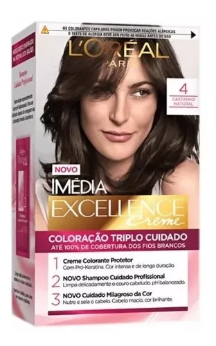 LORÉAL PARIS - TINTA PARA CABELO  - COR 4.  CASTANHO NATURAL - MÉDIA EXCELLENCE CREME - 70ml