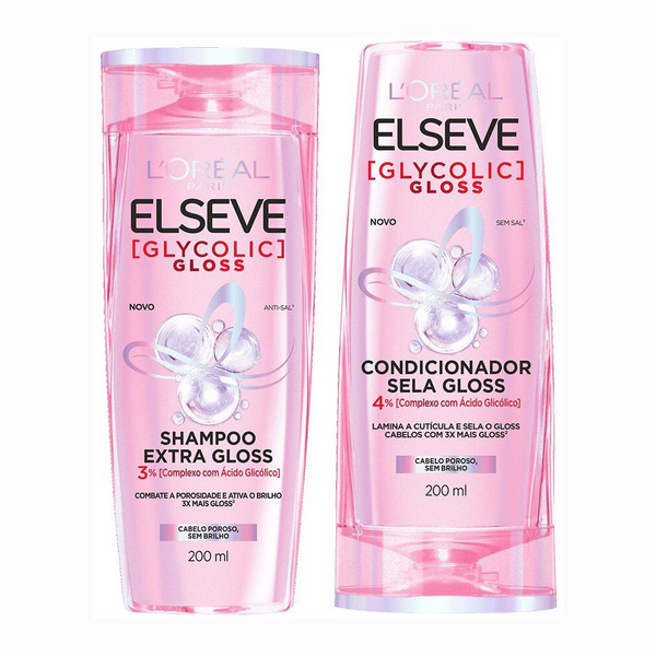 KIT ELSEVE GLYCOLIC GLOSS - LORÉAL PARIS - SHAMPOO 375ml - CONDICIONADOR - 170ml