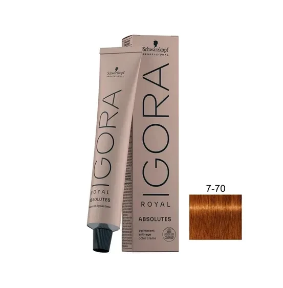 IGORA ROYAL ABSOLUTES - TINTA PARA CABELO - 7.70 - LOURO MÉDIO COBRE NATURAL  - SCHWARZKOPF PROFESSIONAL - 60G