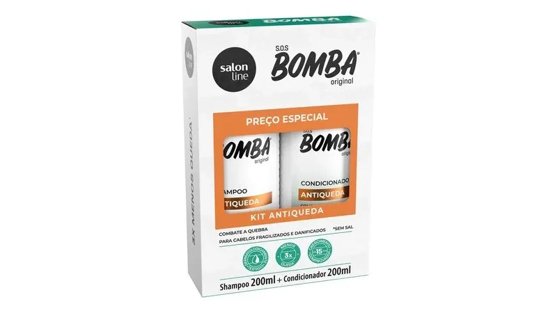 KIT SHAMPOO E CONDICIONADOR SOS BOMBA - ANTIQUEDA - 200 ML CADA