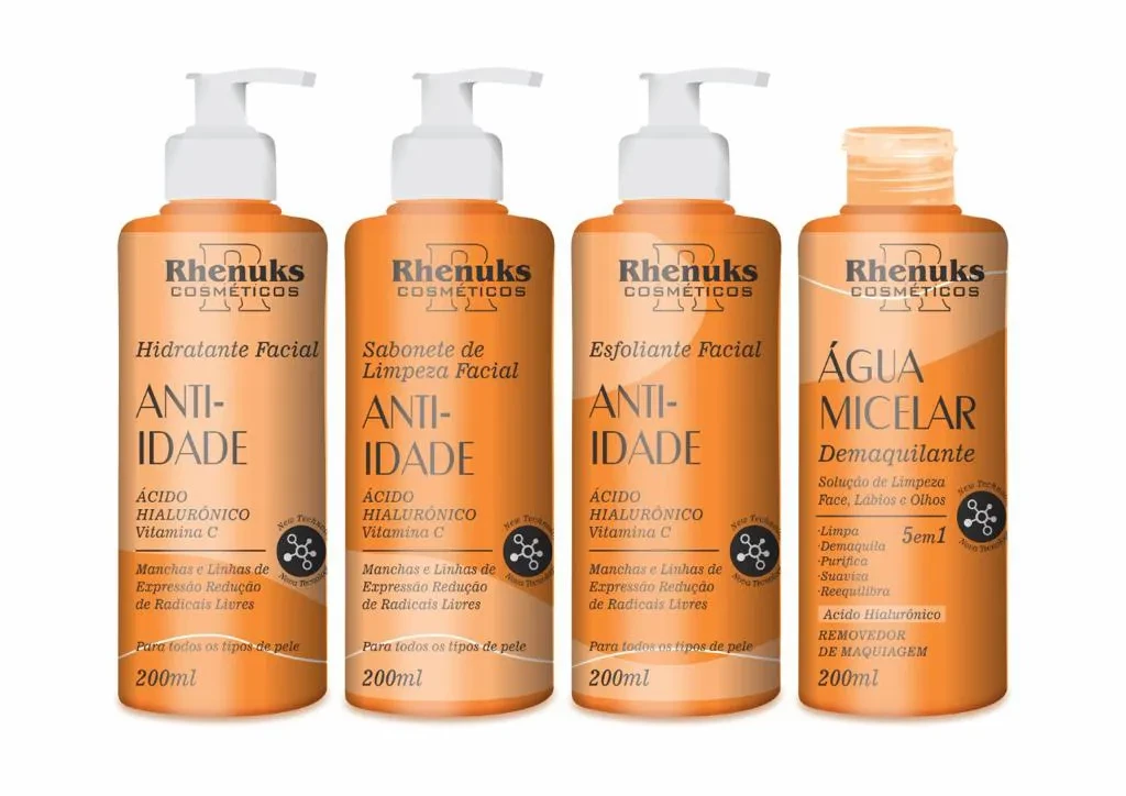 KIT COM 4 PRODUTOS PARA SKIN CARE - ANTI IDADE - RHENUKS COSMÉTICOS - 200 ML CADA
