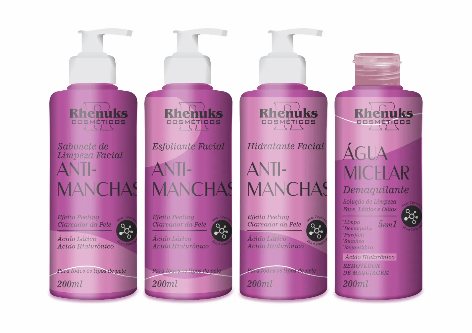 KIT COM 4 PRODUTOS PARA SKIN CARE - ANTI MANCHAS - RHENUKS COSMÉTICOS - 200 ML CADA