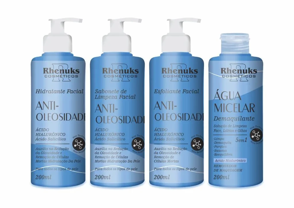 KIT COM 4 PRODUTOS PARA SKIN CARE - ANTI OLEOSIDADE - RHENUKS COSMÉTICOS - 200 ML CADA