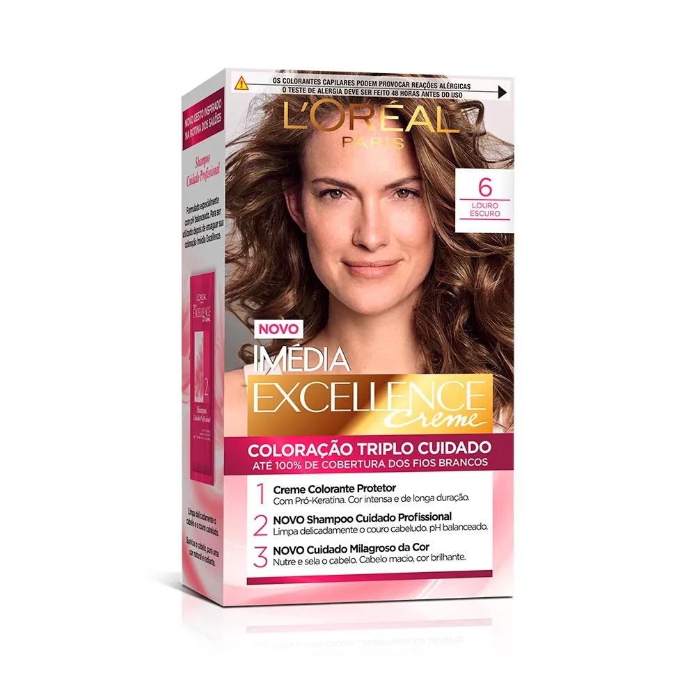LORÉAL PARIS - TINTA PARA CABELO  - COR 6.  LOURO ESCURO - MÉDIA EXCELLENCE CREME - 70ml