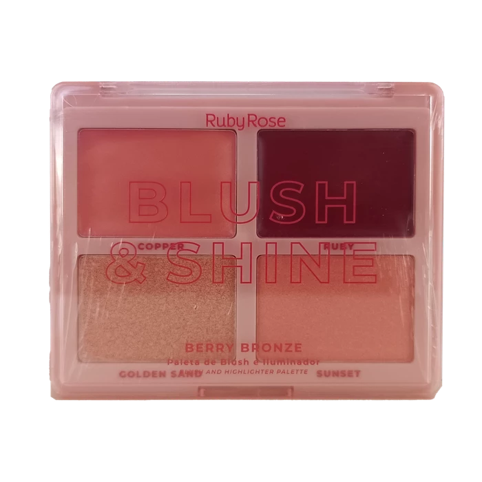 PALETA BLUSH E ILUMINADOR - RUBY ROSE - BLUSH & SHINE - ROSE GOLD - 19,41